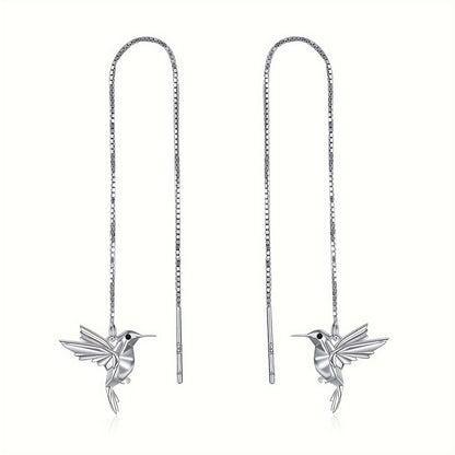 Hummingbird Pull Through Threader Earrings 925 Sterling Silvery Long Piercing Tassel Drop Dangle Ear Line Eardrop Earrings Origami Jewelry Birthday Gifts for Women