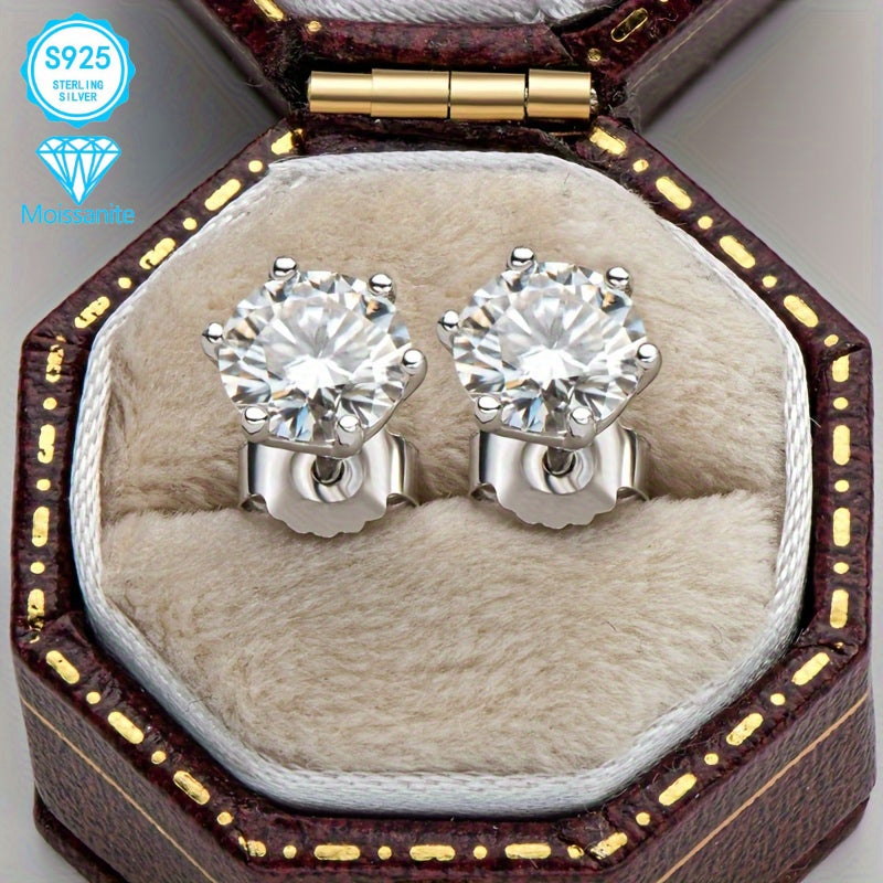 [2pcs EJG Moissanite Earrings] 2pcs EJG 925 Sterling Silver Elegant Women's Moissanite Earrings, 1 Carat/2 Carat, Hypoallergenic, Nickel Free, Vintage Style | Suitable for Daily Party Wear, Best Gift for Friends On Holidays, Birthday Gift