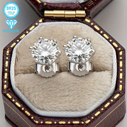 [2pcs EJG Moissanite Earrings] 2pcs EJG 925 Sterling Silver Elegant Women's Moissanite Earrings, 1 Carat/2 Carat, Hypoallergenic, Nickel Free, Vintage Style | Suitable for Daily Party Wear, Best Gift for Friends On Holidays, Birthday Gift
