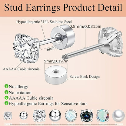 Vintage Boho Style 12pcs Surgical Stainless Steel Earrings Set - Hypoallergenic Hoop & Stud with Synthetic Zirconia, CZ & Pearl Accents - Unisex Jewelry for Multiple Piercings, Daily & Gift Occasions, Valentine'S Day Suitable