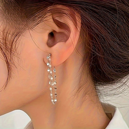 A pair of elegant earrings with double-layer chains and tassels, suitable for gift giving and daily wear, classic daily jewelry accessories, holiday and birthday gifts, anniversary gifts, party essentials