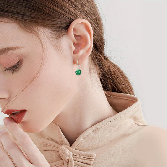 925 Sterling Silver Green Agate Leverback Earrings Dangle Drop Jewelry Gifts for Women (Green Agate)
