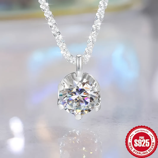1 Carat Moissanite Ladies Necklace 925 Sterling Silvery Wedding Necklace Eternal Necklace Mother's Day Valentine's Day Luxury Ladies Jewelry Gift