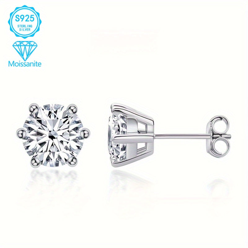 [2pcs EJG Moissanite Earrings] 2pcs EJG 925 Sterling Silver Elegant Women's Moissanite Earrings, 1 Carat/2 Carat, Hypoallergenic, Nickel Free, Vintage Style | Suitable for Daily Party Wear, Best Gift for Friends On Holidays, Birthday Gift