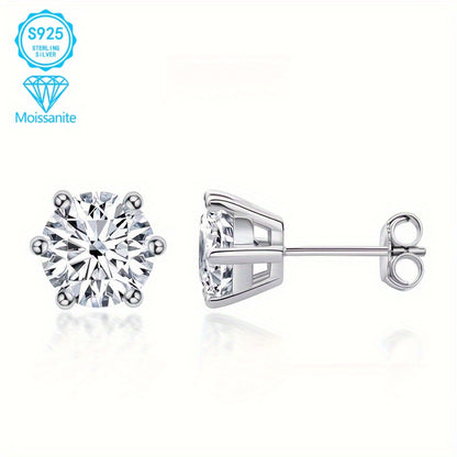 [2pcs EJG Moissanite Earrings] 2pcs EJG 925 Sterling Silver Elegant Women's Moissanite Earrings, 1 Carat/2 Carat, Hypoallergenic, Nickel Free, Vintage Style | Suitable for Daily Party Wear, Best Gift for Friends On Holidays, Birthday Gift