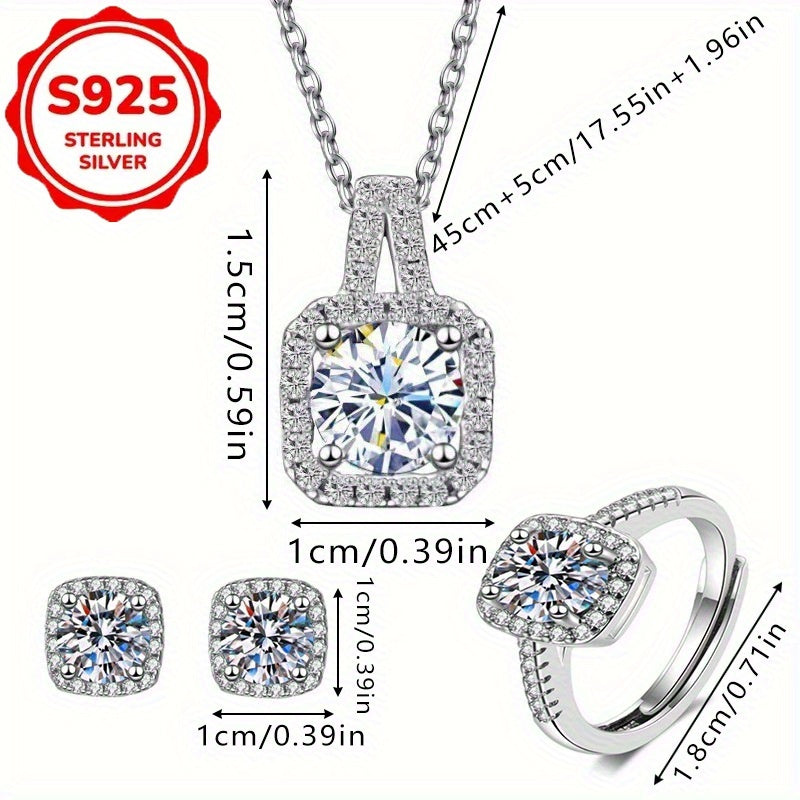 S925 silver 4pcs fashionable and simple new creative necklace, earrings, rings, party commemorative gifts, exquisite Christmas and birthday gifts for family and friends, suitable for daily weddings, vacations, and other occasions to wear