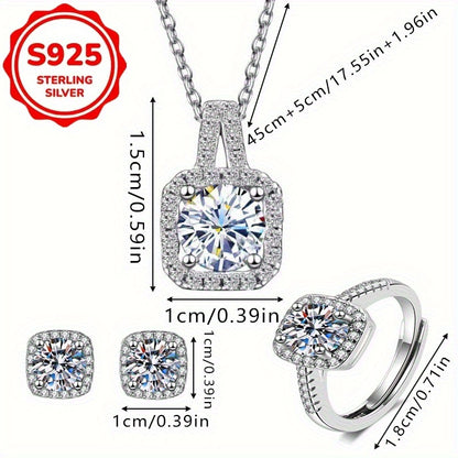 S925 silver 4pcs fashionable and simple new creative necklace, earrings, rings, party commemorative gifts, exquisite Christmas and birthday gifts for family and friends, suitable for daily weddings, vacations, and other occasions to wear