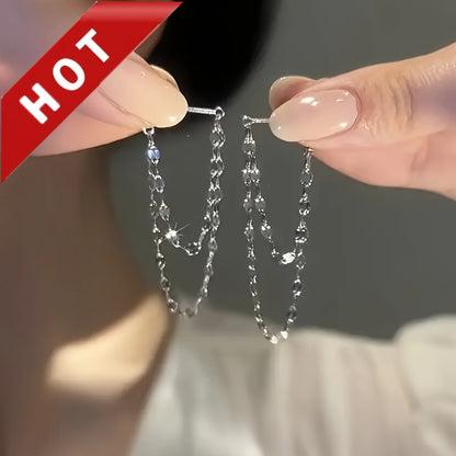 A pair of elegant earrings with double-layer chains and tassels, suitable for gift giving and daily wear, classic daily jewelry accessories, holiday and birthday gifts, anniversary gifts, party essentials