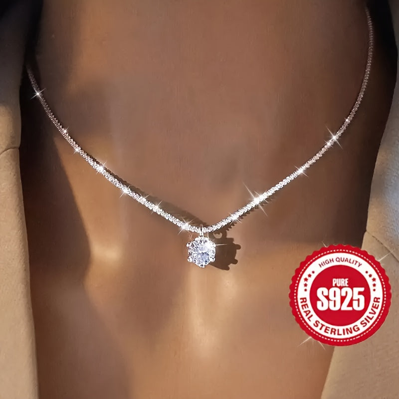 1 Carat Moissanite Ladies Necklace 925 Sterling Silvery Wedding Necklace Eternal Necklace Mother's Day Valentine's Day Luxury Ladies Jewelry Gift