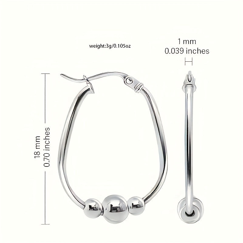 Purchase Product S925 Pure Silvery 3 Bead Ring Earrings, Pendant Bead Ring Earrings, Suitable for Women, Exquisite Earrings