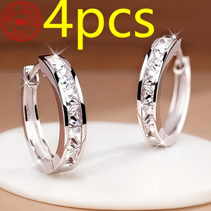 2 Pairs of S925 Sterling Silver Earrings - Fashionable And Simple Zirconia Earrings - Shining Daily Wear for Women - Hypoallergenic, Lightweight Earrings, Suitable for Any Outfit And Date, As a Gift for Women