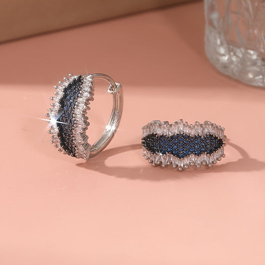 Elegant Vintage Boho Hoop Earrings with Square Synthetic Zirconia Wrap and Blue Cubic Zirconia Accents, 925 Silver Plated Copper, Perfect for Christmas, Daily Wear and Special Occasions - Gift-Ready