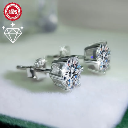 2pcs Minimalist S925 Sterling Silvery Sparkling Stud Earrings - 0.5ct/1.0ct/2.0ct Size, Octagon Cut - Perfect for Casual Attire, Unisex Design, Ideal Gift for Men, Women, Friends, Parents, or Loved Ones
