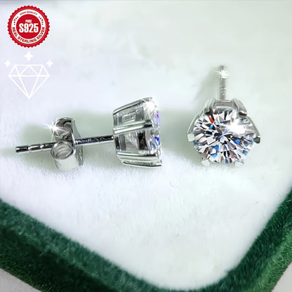 2pcs Minimalist S925 Sterling Silvery Sparkling Stud Earrings - 0.5ct/1.0ct/2.0ct Size, Octagon Cut - Perfect for Casual Attire, Unisex Design, Ideal Gift for Men, Women, Friends, Parents, or Loved Ones