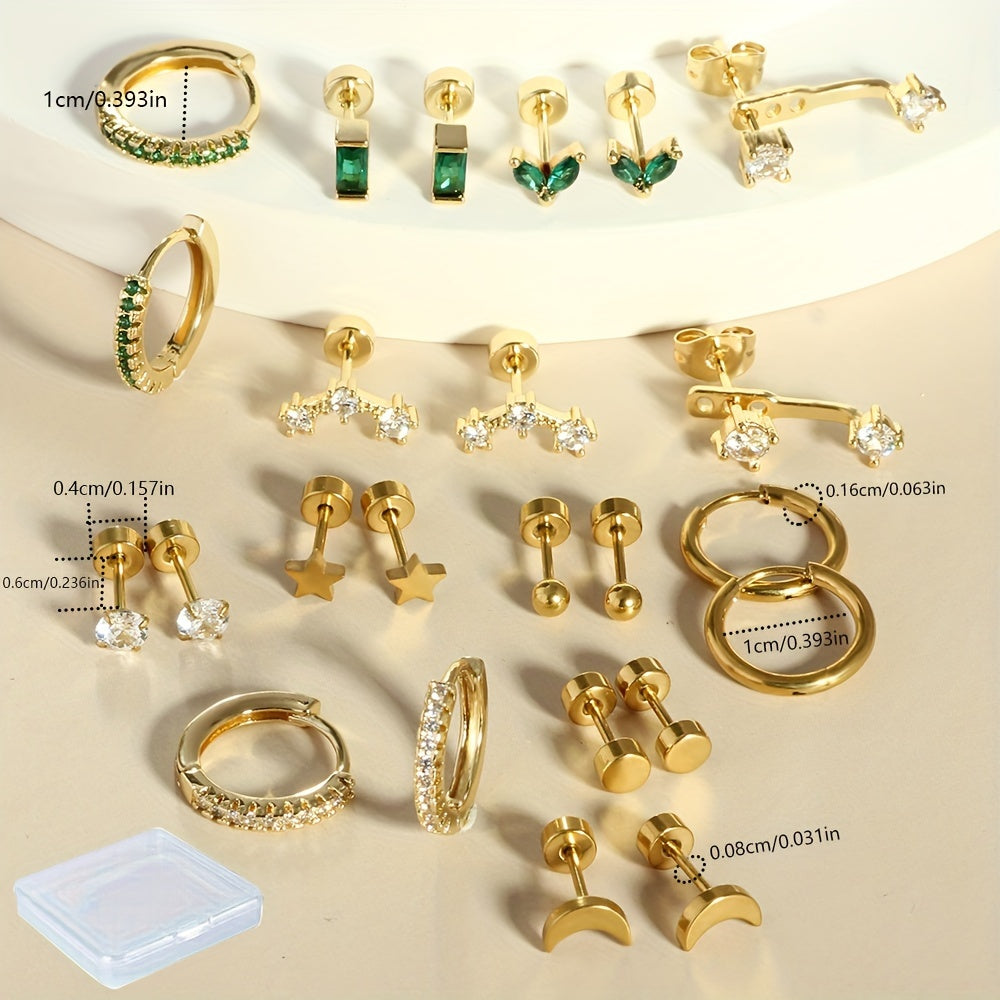 24pcs Stainless Steel JunlowPY Earring Set - Hypoallergenic, Cubic Zirconia Accents, Cute & Sexy Heart Designs, Perfect for Daily Wear & Gifting