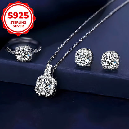 S925 silver 4pcs fashionable and simple new creative necklace, earrings, rings, party commemorative gifts, exquisite Christmas and birthday gifts for family and friends, suitable for daily weddings, vacations, and other occasions to wear