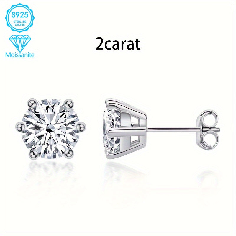 [2pcs EJG Moissanite Earrings] 2pcs EJG 925 Sterling Silver Elegant Women's Moissanite Earrings, 1 Carat/2 Carat, Hypoallergenic, Nickel Free, Vintage Style | Suitable for Daily Party Wear, Best Gift for Friends On Holidays, Birthday Gift