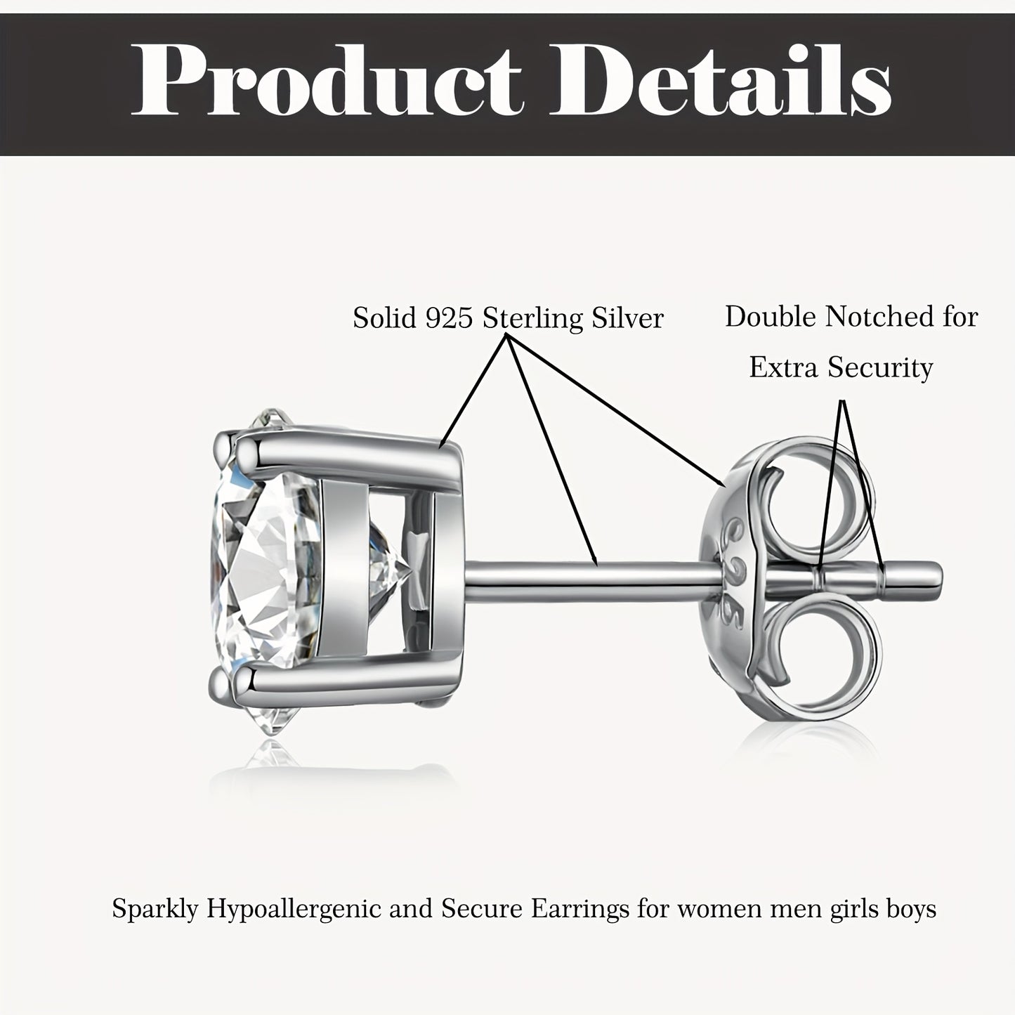 EJG 2 Pairs 1-4 Carat Moissanite Four Prong Earrings, 925 Sterling Silver, D Color VVS1 Round Cut Earrings, Fine Jewelry Gifts for Men and Women, Couple Gifts, Mother'S Day Gifts