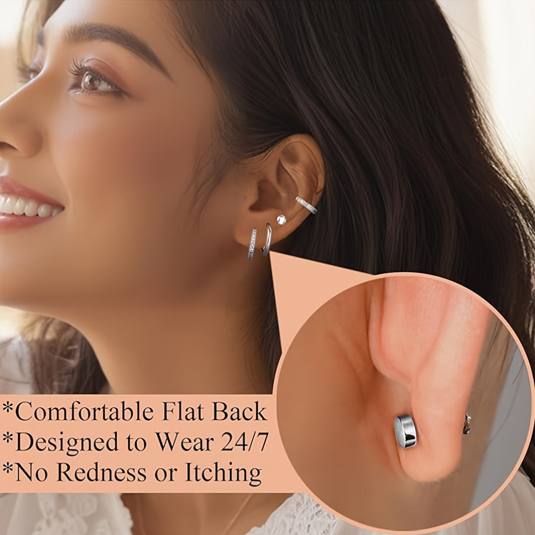 Vintage Boho Style 12pcs Surgical Stainless Steel Earrings Set - Hypoallergenic Hoop & Stud with Synthetic Zirconia, CZ & Pearl Accents - Unisex Jewelry for Multiple Piercings, Daily & Gift Occasions, Valentine'S Day Suitable