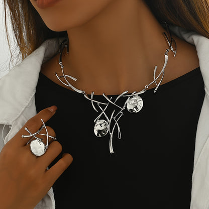 A Sleek, Simple Personality, Irregular Forked Branches, Patchwork, Oval, Cold Necklace, Rings, Women's Everyday Accessories, Can Also Be Worn For Holidays