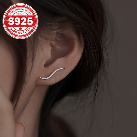 1 Pair S925 Silver Wave Line Ear Hooks - Minimalist Sporty Design, Perfect for Daily Wear & Fitness, Ideal Gift for Women, Fitness Accessories | Sporty Earrings | S925 Silver, Earrings for