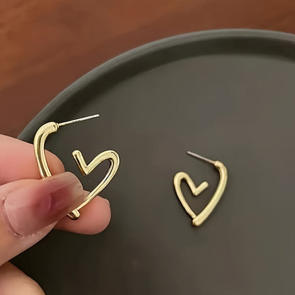 Elegant 18K Golden Plated Heart-Shaped Hoop Earrings - Hypoallergenic, Non-Fading, 304 Stainless Steel, 1 Pair for Women, Daily Wear & Christmas Gift