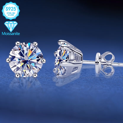 [2pcs EJG Moissanite Earrings] 2pcs EJG 925 Sterling Silver Elegant Women's Moissanite Earrings, 1 Carat/2 Carat, Hypoallergenic, Nickel Free, Vintage Style | Suitable for Daily Party Wear, Best Gift for Friends On Holidays, Birthday Gift