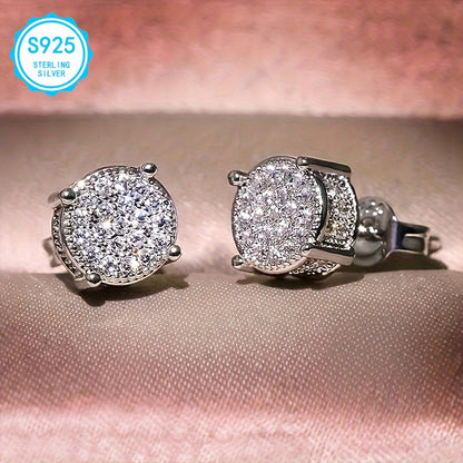 EJG - 2pcs Elegant Simple 925 Silver Earrings, Hypoallergenic, Nickel Free, With Square Moissanite, Suitable For Women, Party And Daily Decoration, 925 Silver Earrings, 2 Pairs Of Shiny Moissanite Earrings