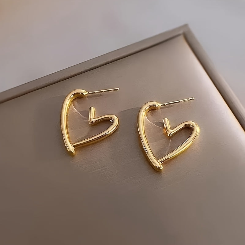Elegant 18K Golden Plated Heart-Shaped Hoop Earrings - Hypoallergenic, Non-Fading, 304 Stainless Steel, 1 Pair for Women, Daily Wear & Christmas Gift