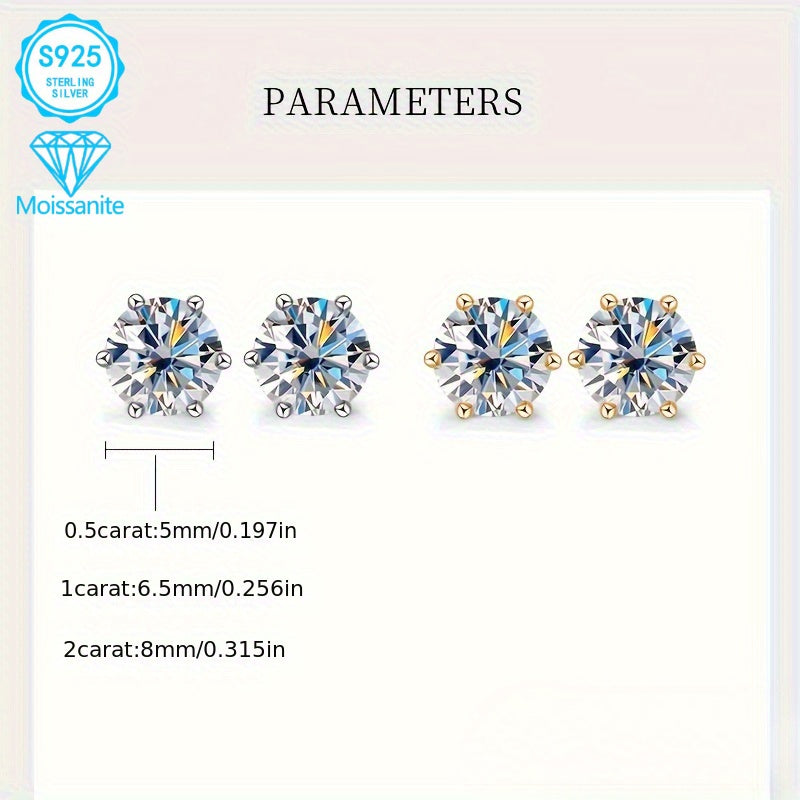 [2pcs EJG Moissanite Earrings] 2pcs EJG 925 Sterling Silver Elegant Women's Moissanite Earrings, 1 Carat/2 Carat, Hypoallergenic, Nickel Free, Vintage Style | Suitable for Daily Party Wear, Best Gift for Friends On Holidays, Birthday Gift