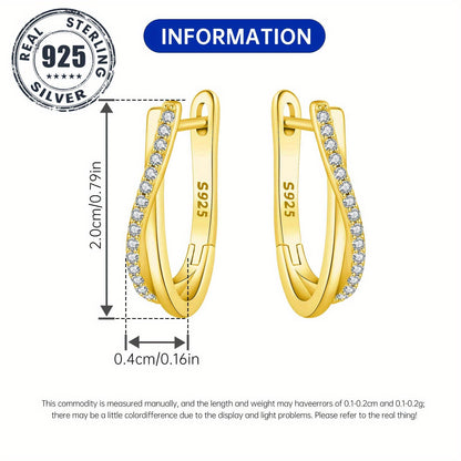 1 Pair S925 Sterling Silver 18K Golden Plated Hoop Earrings, Stone-Inlaid Twisted Line Design - Hypoallergenic, Elegant & Luxurious Women'S Jewelry for Daily Wear & Gifting, High-Quality Zirconia Inlay, Allergy-Free, Stylish Gift Earrings, Jewelry for