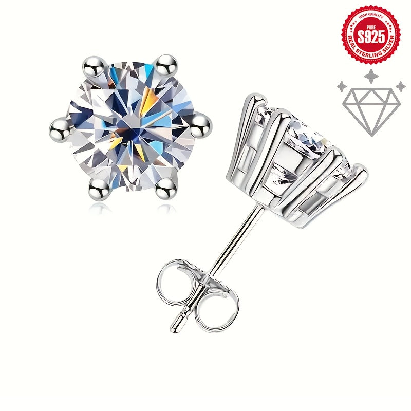 2pcs Minimalist S925 Sterling Silvery Sparkling Stud Earrings - 0.5ct/1.0ct/2.0ct Size, Octagon Cut - Perfect for Casual Attire, Unisex Design, Ideal Gift for Men, Women, Friends, Parents, or Loved Ones