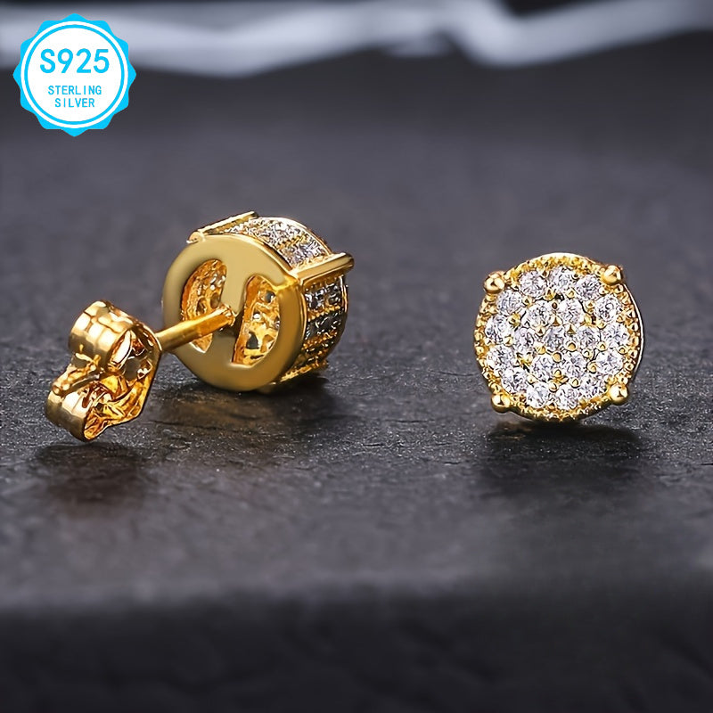 EJG - 2pcs Elegant Simple 925 Silver Earrings, Hypoallergenic, Nickel Free, With Square Moissanite, Suitable For Women, Party And Daily Decoration, 925 Silver Earrings, 2 Pairs Of Shiny Moissanite Earrings