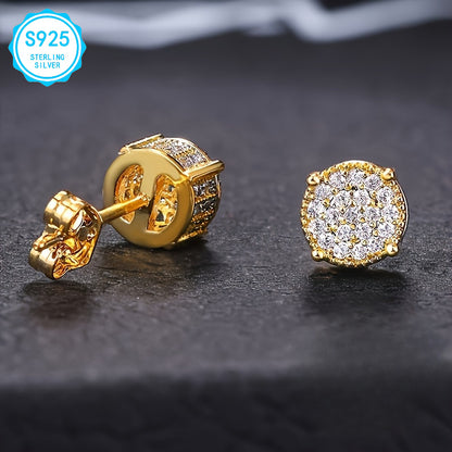 EJG - 2pcs Elegant Simple 925 Silver Earrings, Hypoallergenic, Nickel Free, With Square Moissanite, Suitable For Women, Party And Daily Decoration, 925 Silver Earrings, 2 Pairs Of Shiny Moissanite Earrings
