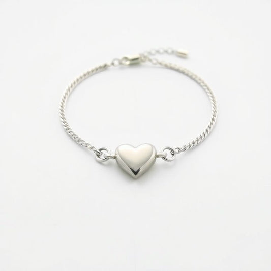 Heart Bracelet - Elegant Silver Heart Chain Bracelet for Women