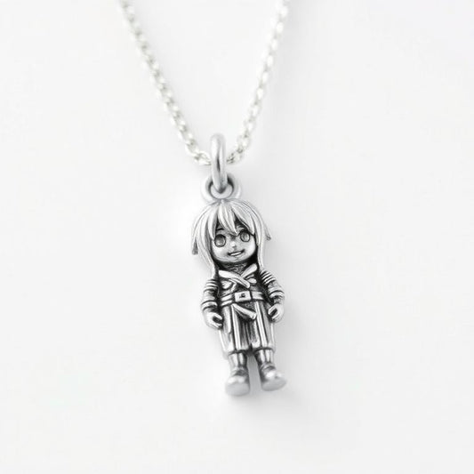 Anime Character Pendant Necklace - Stylish Silver Chain with Detailed Charm