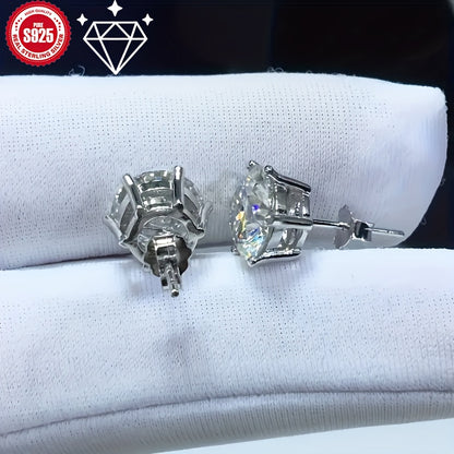 2pcs Minimalist S925 Sterling Silvery Sparkling Stud Earrings - 0.5ct/1.0ct/2.0ct Size, Octagon Cut - Perfect for Casual Attire, Unisex Design, Ideal Gift for Men, Women, Friends, Parents, or Loved Ones