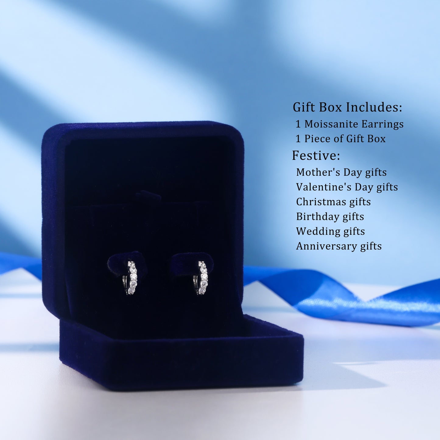 5 Round Moissanite Earrings In 925 Sterling Silver Set With 5 Moissanite For An Anniversary, Birthday, Halloween Or Christmas Holiday Gift For Your Girlfriend, Wife, Friends Or Yourself