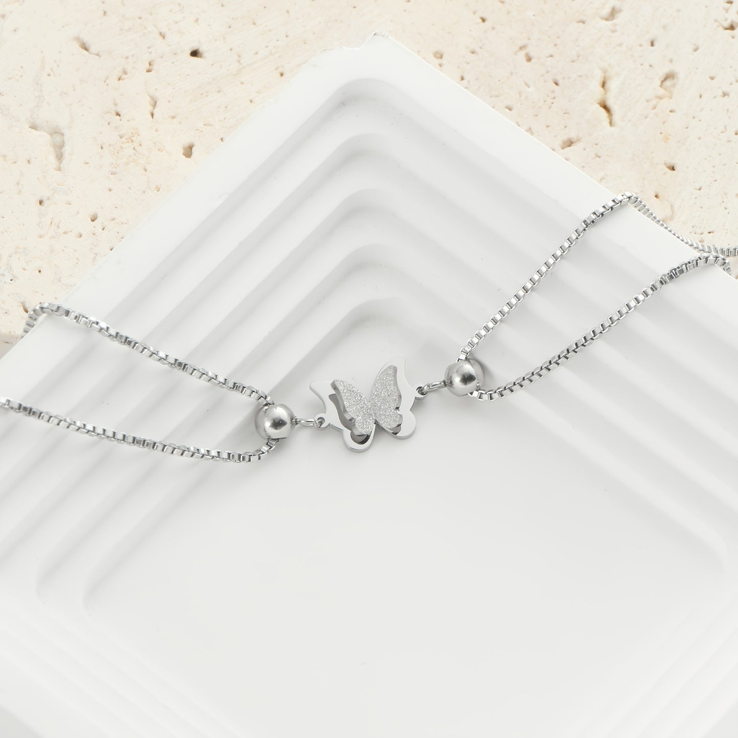 [Single Pack Ankle Chain] Golden Silvery Hypoallergenic Stainless Steel Single Pack Women's Fashion Ankle Chain | Double Layer Butterfly Decoration, Classic Stylish Design, Suitable for Daily Shopping or Parties