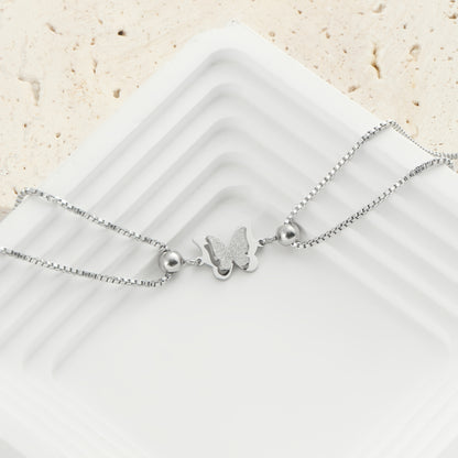 [Single Pack Ankle Chain] Golden Silvery Hypoallergenic Stainless Steel Single Pack Women's Fashion Ankle Chain | Double Layer Butterfly Decoration, Classic Stylish Design, Suitable for Daily Shopping or Parties