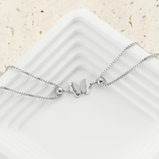 [Single Pack Ankle Chain] Golden Silvery Hypoallergenic Stainless Steel Single Pack Women's Fashion Ankle Chain | Double Layer Butterfly Decoration, Classic Stylish Design, Suitable for Daily Shopping or Parties