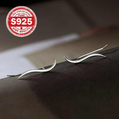 1 Pair S925 Silver Wave Line Ear Hooks - Minimalist Sporty Design, Perfect for Daily Wear & Fitness, Ideal Gift for Women, Fitness Accessories | Sporty Earrings | S925 Silver, Earrings for