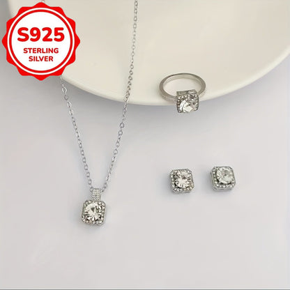 S925 silver 4pcs fashionable and simple new creative necklace, earrings, rings, party commemorative gifts, exquisite Christmas and birthday gifts for family and friends, suitable for daily weddings, vacations, and other occasions to wear