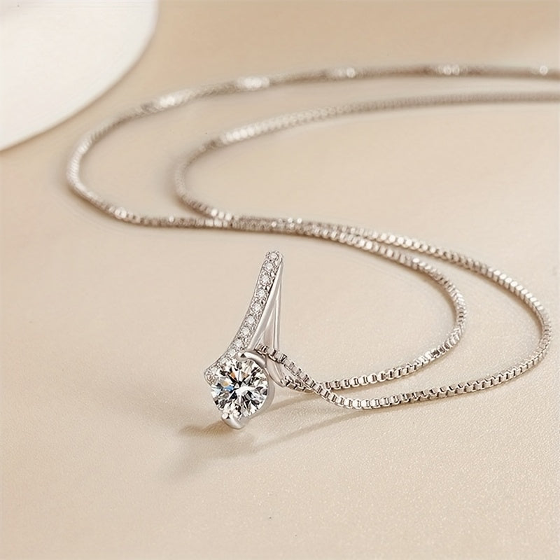 2pcs S925 Silver Stud Necklace Accessory Set, Slightly Set Synthetic Zirconia Fashion Earrings, Simple Necklace, Women's Fashion Pendant Accessory Set, Suitable for Daily Matching And As A Gift