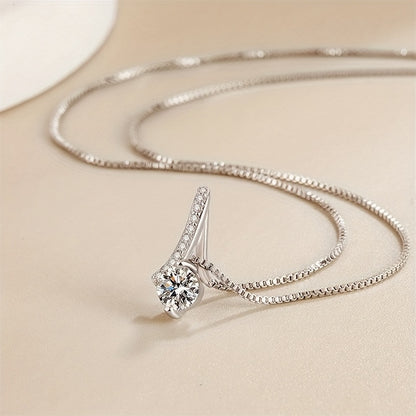 2pcs S925 Silver Stud Necklace Accessory Set, Slightly Set Synthetic Zirconia Fashion Earrings, Simple Necklace, Women's Fashion Pendant Accessory Set, Suitable for Daily Matching And As A Gift