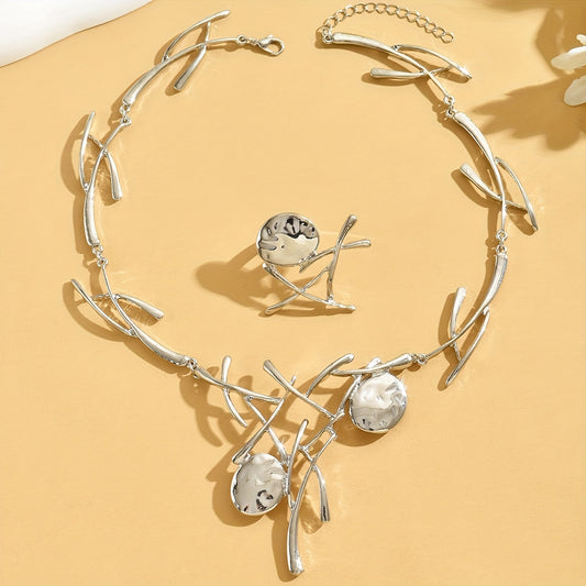 A Sleek, Simple Personality, Irregular Forked Branches, Patchwork, Oval, Cold Necklace, Rings, Women's Everyday Accessories, Can Also Be Worn For Holidays