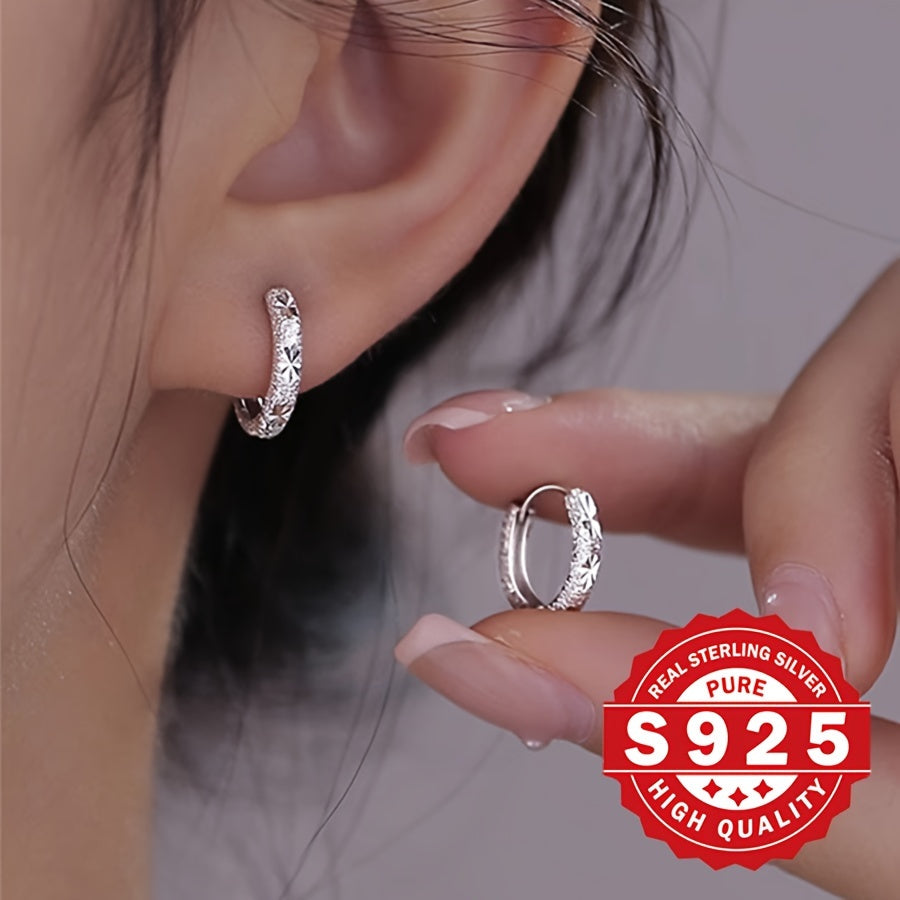 [Elegant Silver Earrings] Elegant 925 Sterling Silver Ladies' Earrings | Hypoallergenic, Small Diameter Frosted Sparkling, Suitable for Daily Wear and Christmas Gifts