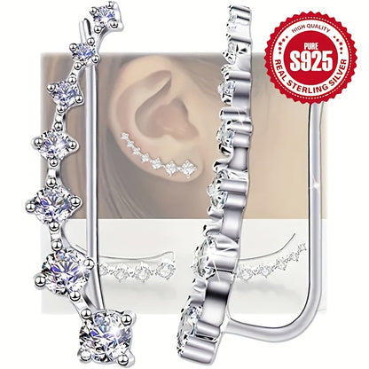 4pcs Of Exquisite Unique Seven Star Design Earrings 925 Sterling Silver Hypoallergenic Jewelry Zirconia Inlaid With Elegant Casual Style For Everyday Women