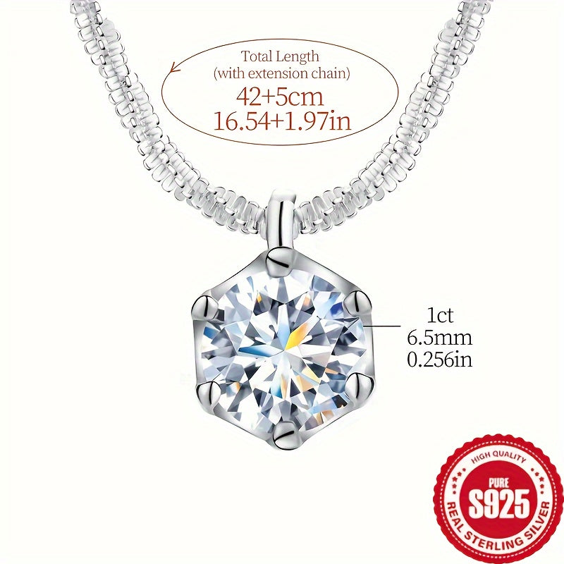 1 Carat Moissanite Ladies Necklace 925 Sterling Silvery Wedding Necklace Eternal Necklace Mother's Day Valentine's Day Luxury Ladies Jewelry Gift