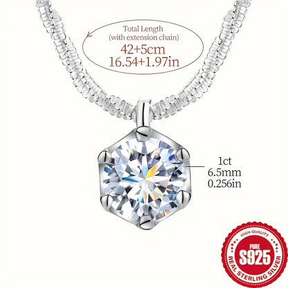 1 Carat Moissanite Ladies Necklace 925 Sterling Silvery Wedding Necklace Eternal Necklace Mother's Day Valentine's Day Luxury Ladies Jewelry Gift